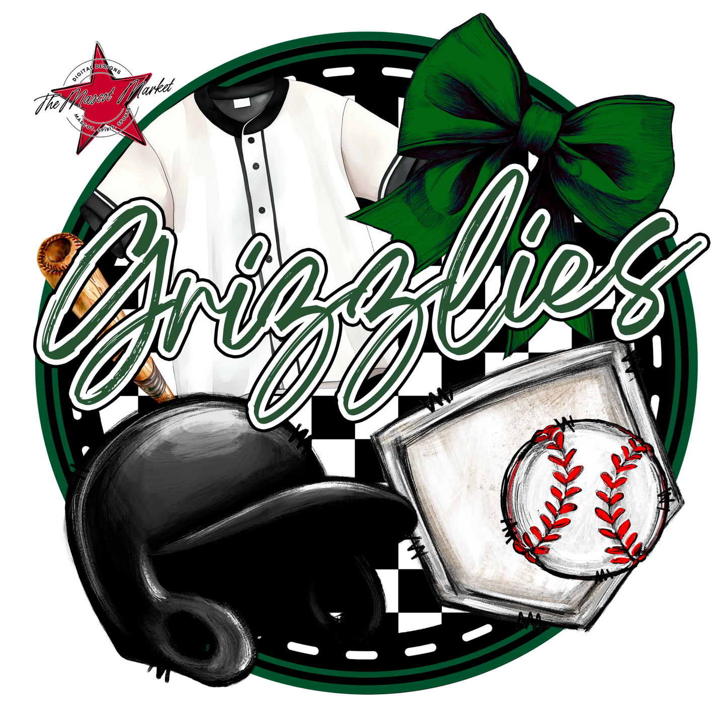 Grizzlies Circle Baseball Design-Green