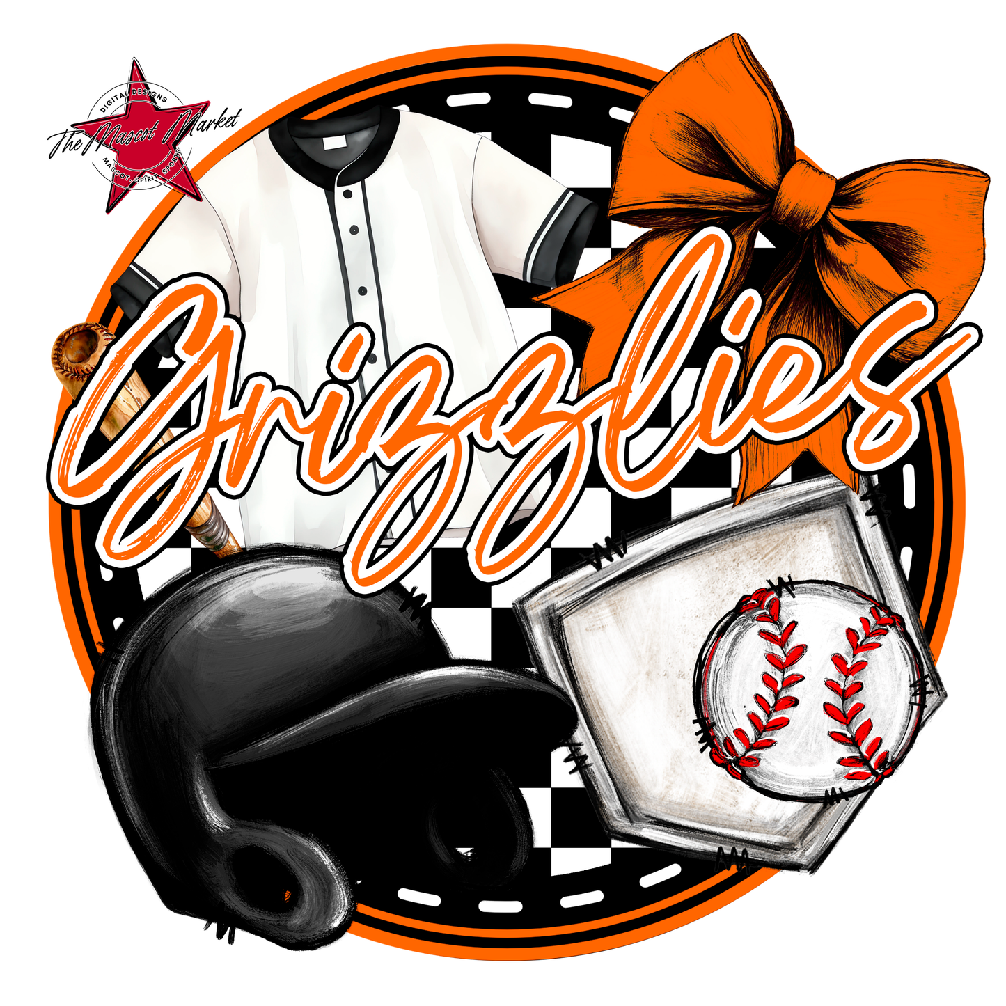 Grizzlies Circle Baseball Design-Orange