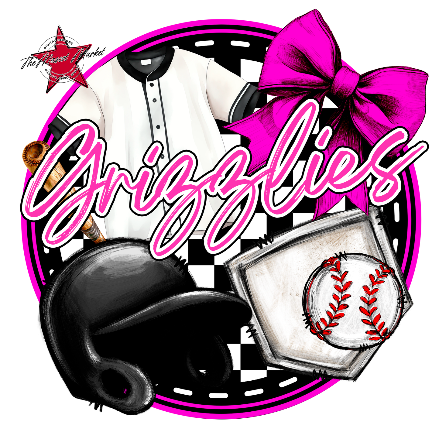 Grizzlies Circle Baseball Design-Pink