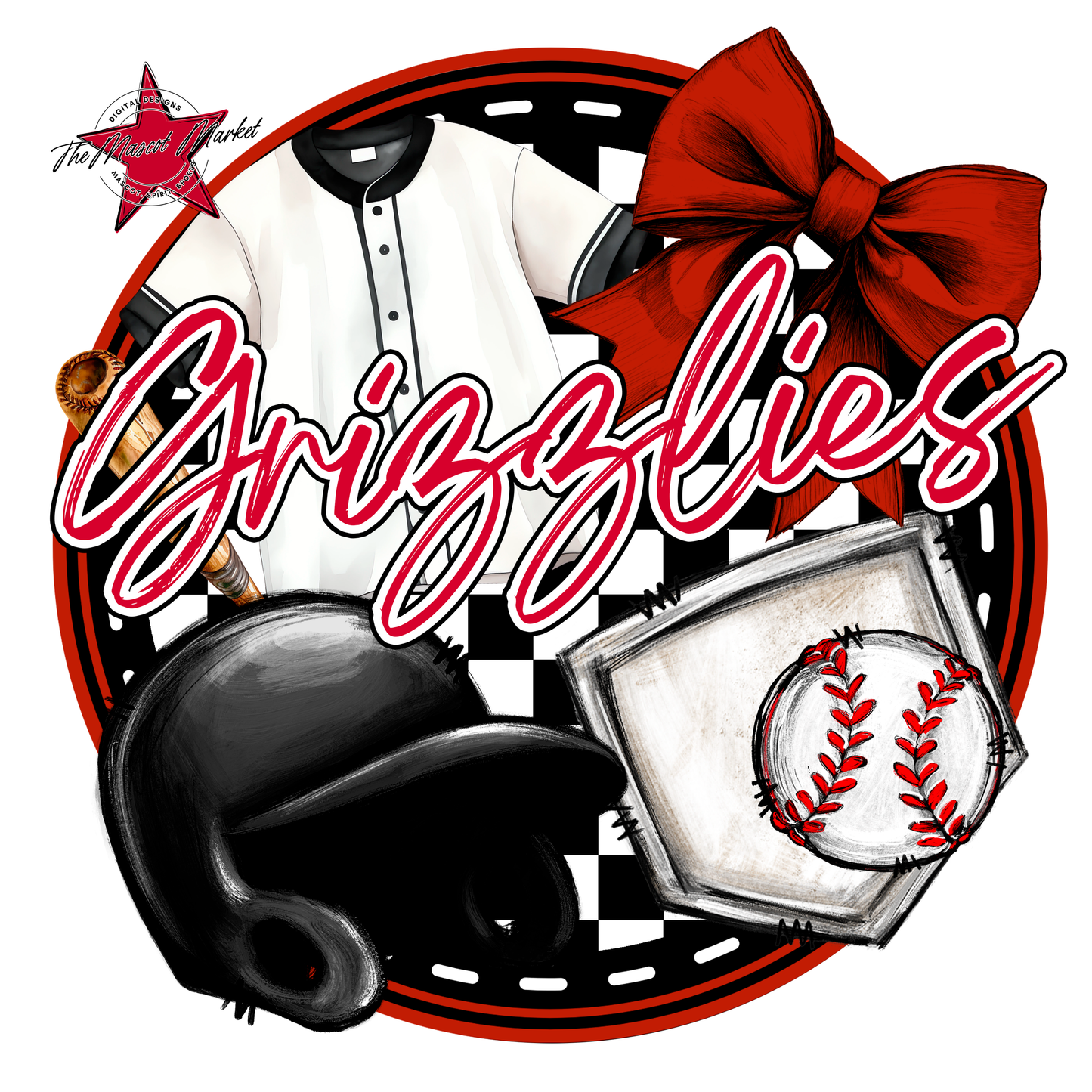 Grizzlies Circle Baseball Design-Red