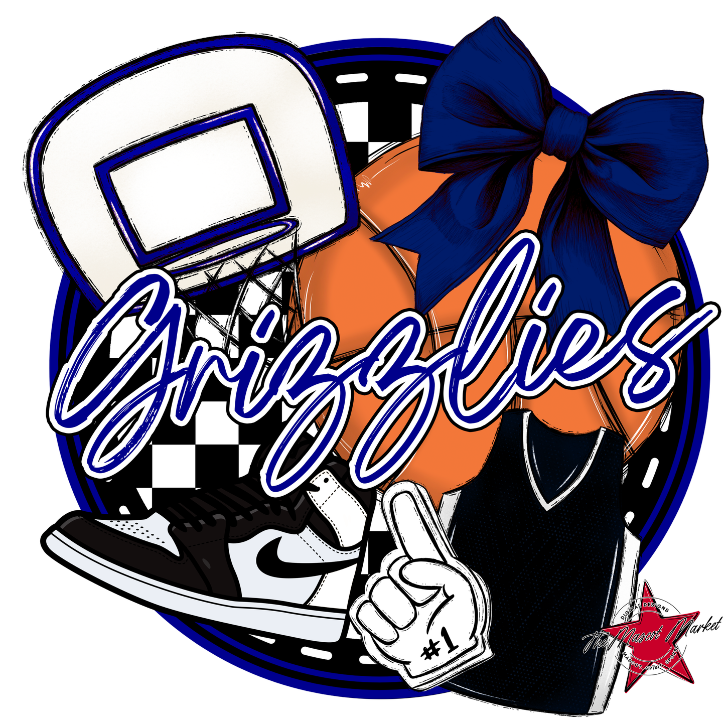 Grizzlies Circle Basketball Design-Blue