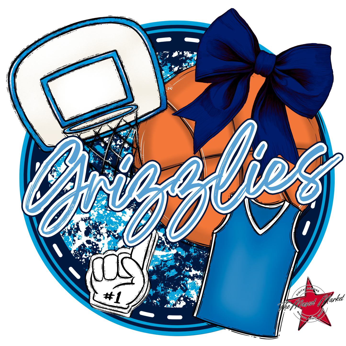 Grizzlies Circle Basketball Design-Navy-Carolina Blue