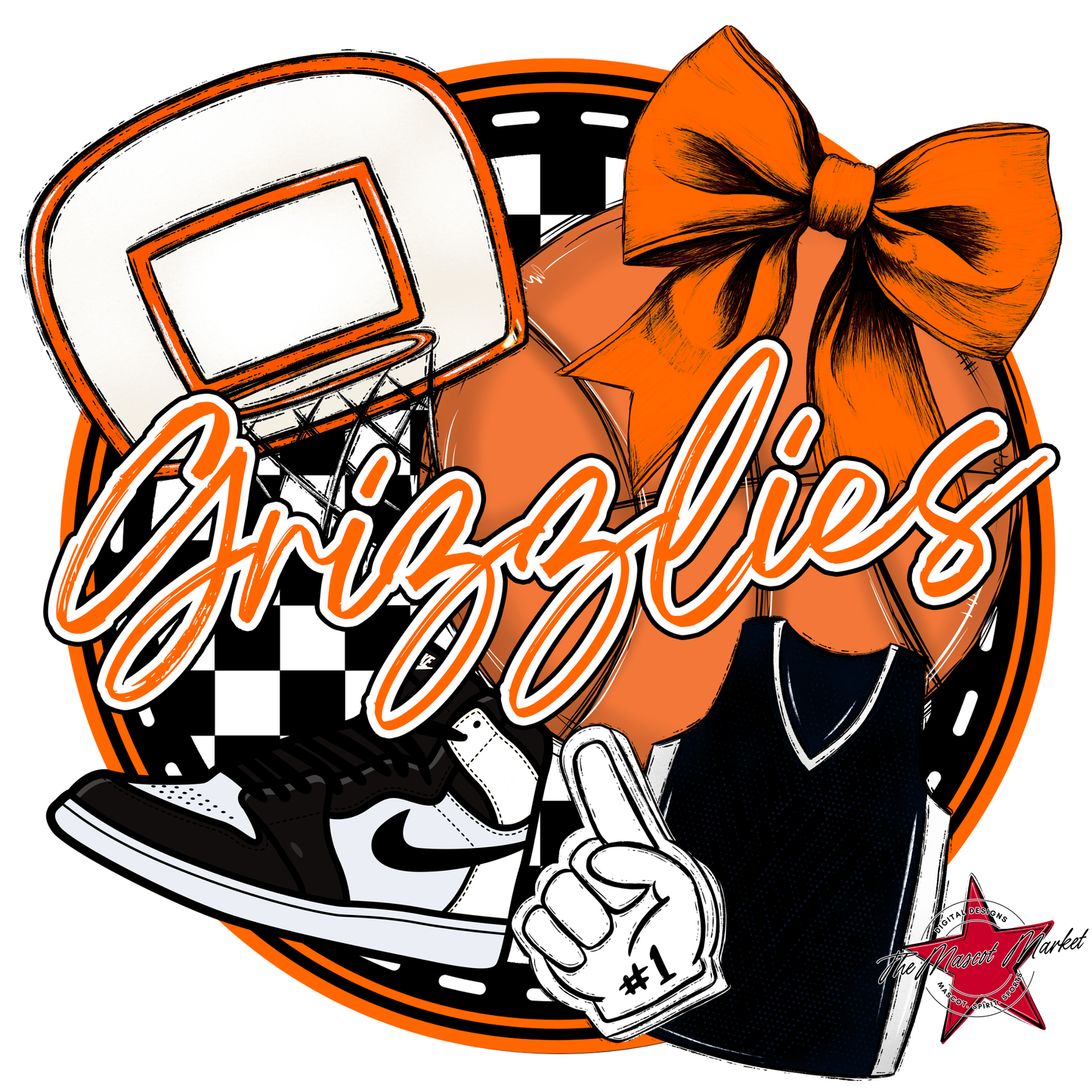 Grizzlies Circle Basketball Design-Orange