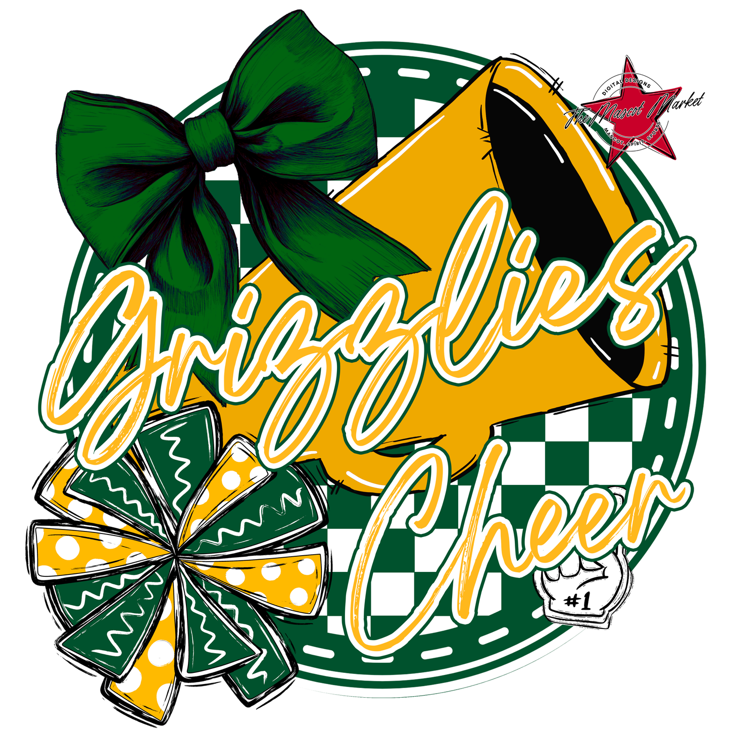Grizzlies Circle Cheer Design-Green-Yellow