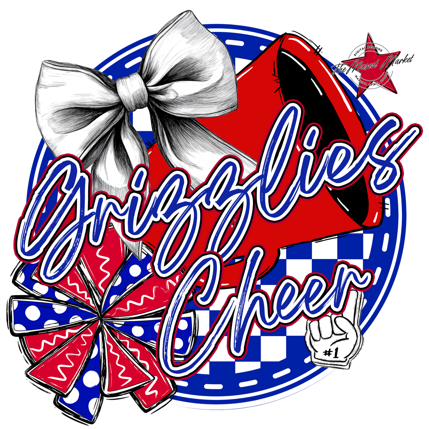 Grizzlies Circle Cheer Design-Royal Blue-Red
