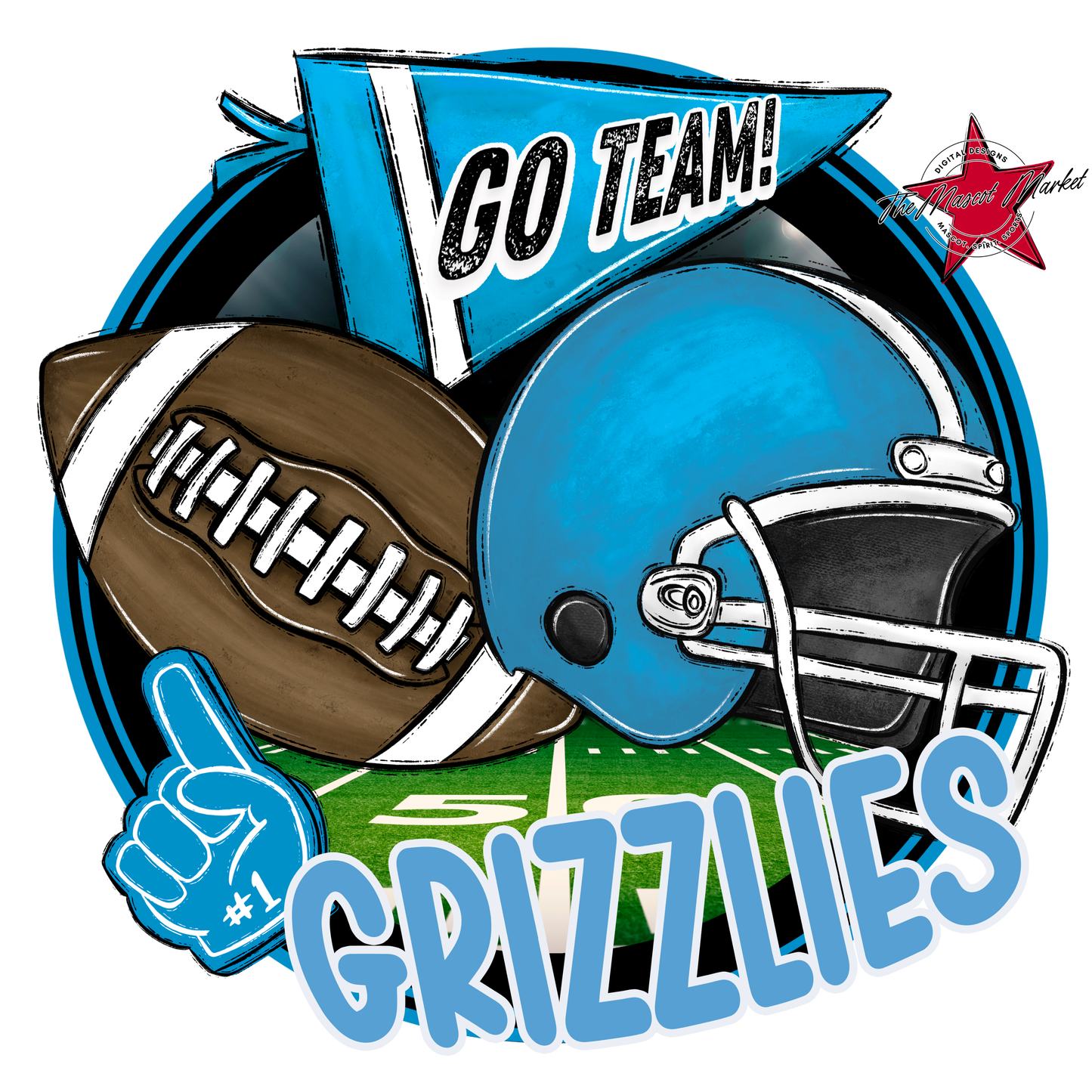 Grizzlies Circle Football Design-Carolina Blue