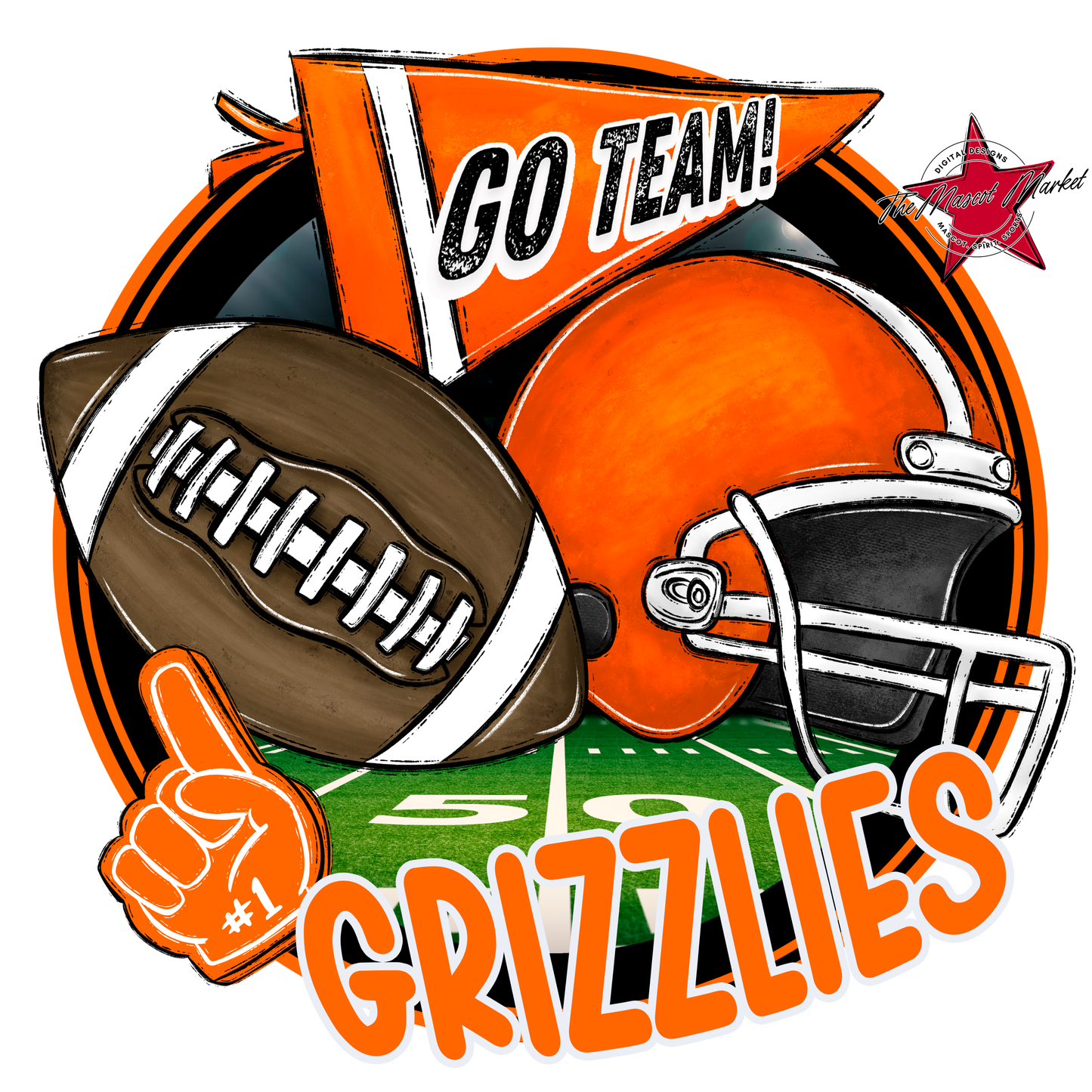 Grizzlies Circle Football Design-Orange