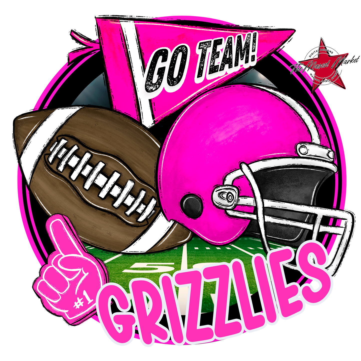 Grizzlies Circle Football Design-Pink