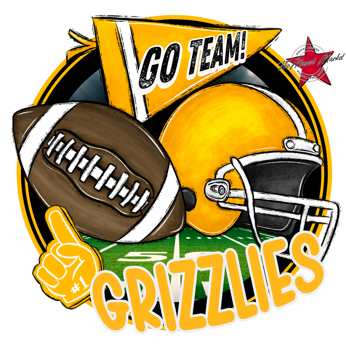 Grizzlies Circle Football Design-Yellow