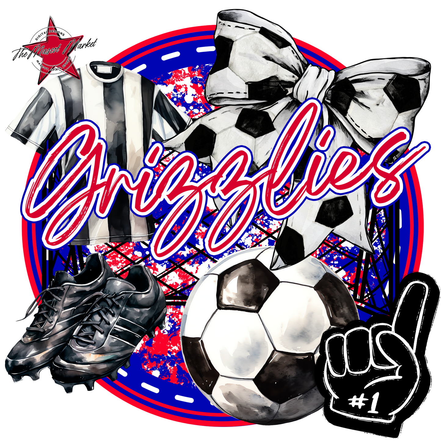 Grizzlies Circle Soccer Design-Blue-Red