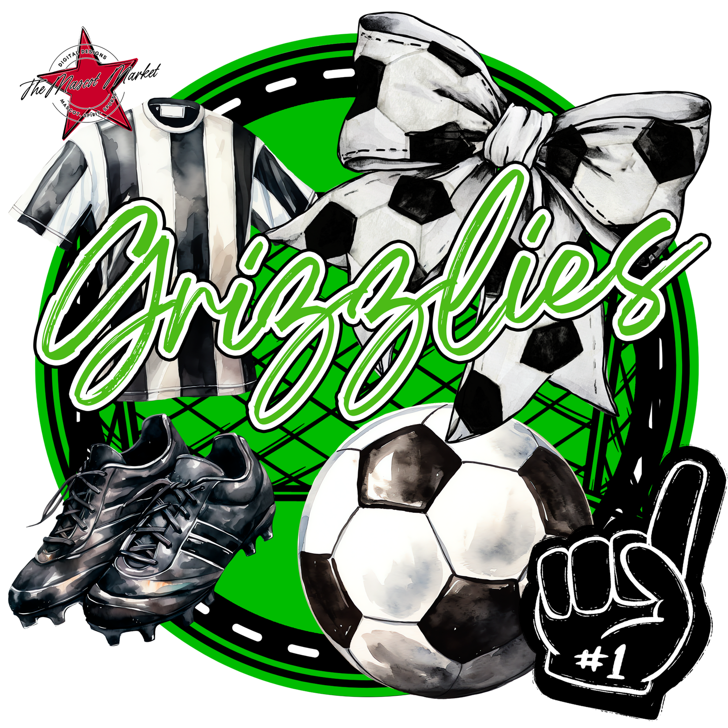 Grizzlies Circle Soccer Design-Bright Green