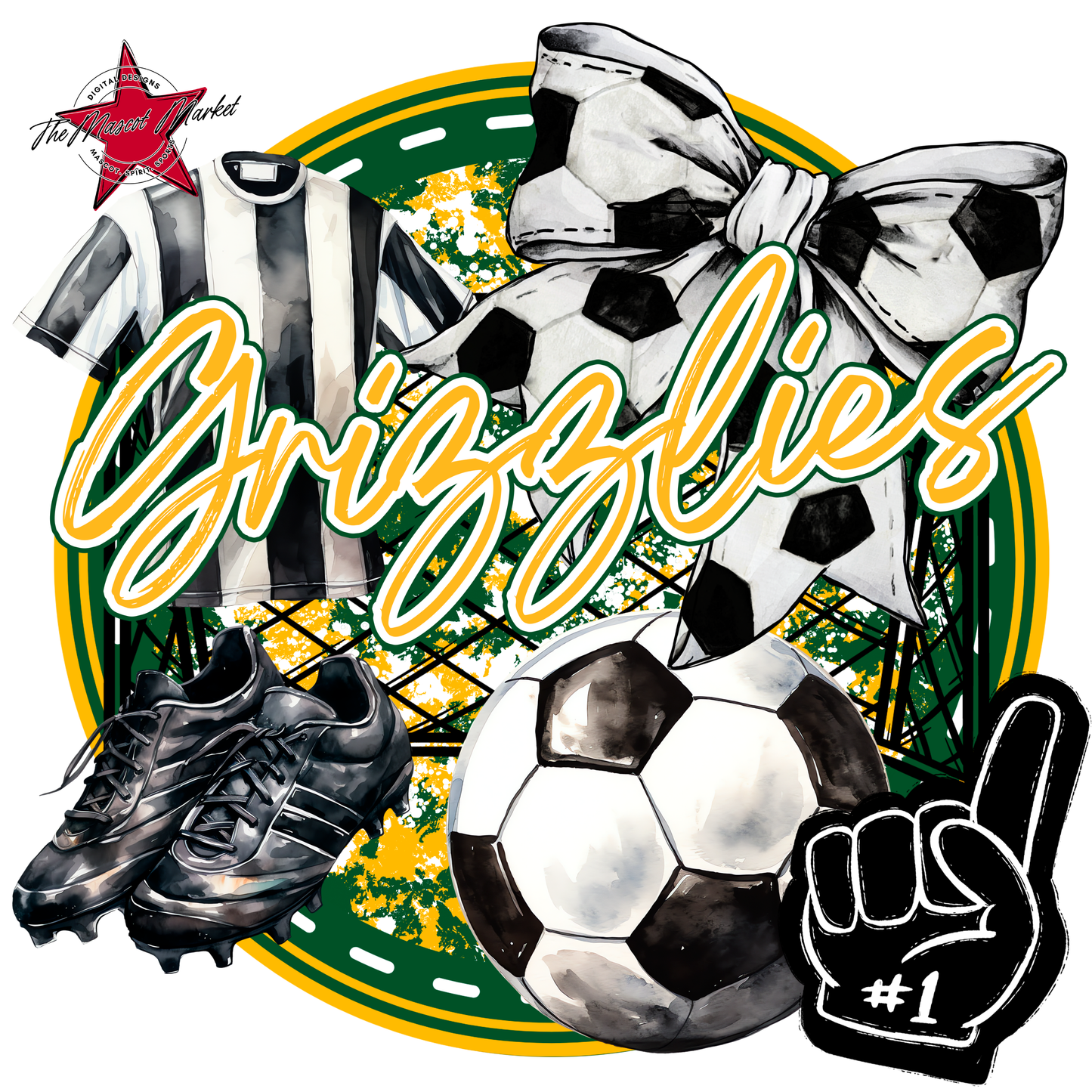 Grizzlies Circle Soccer Design-Green-Yellow