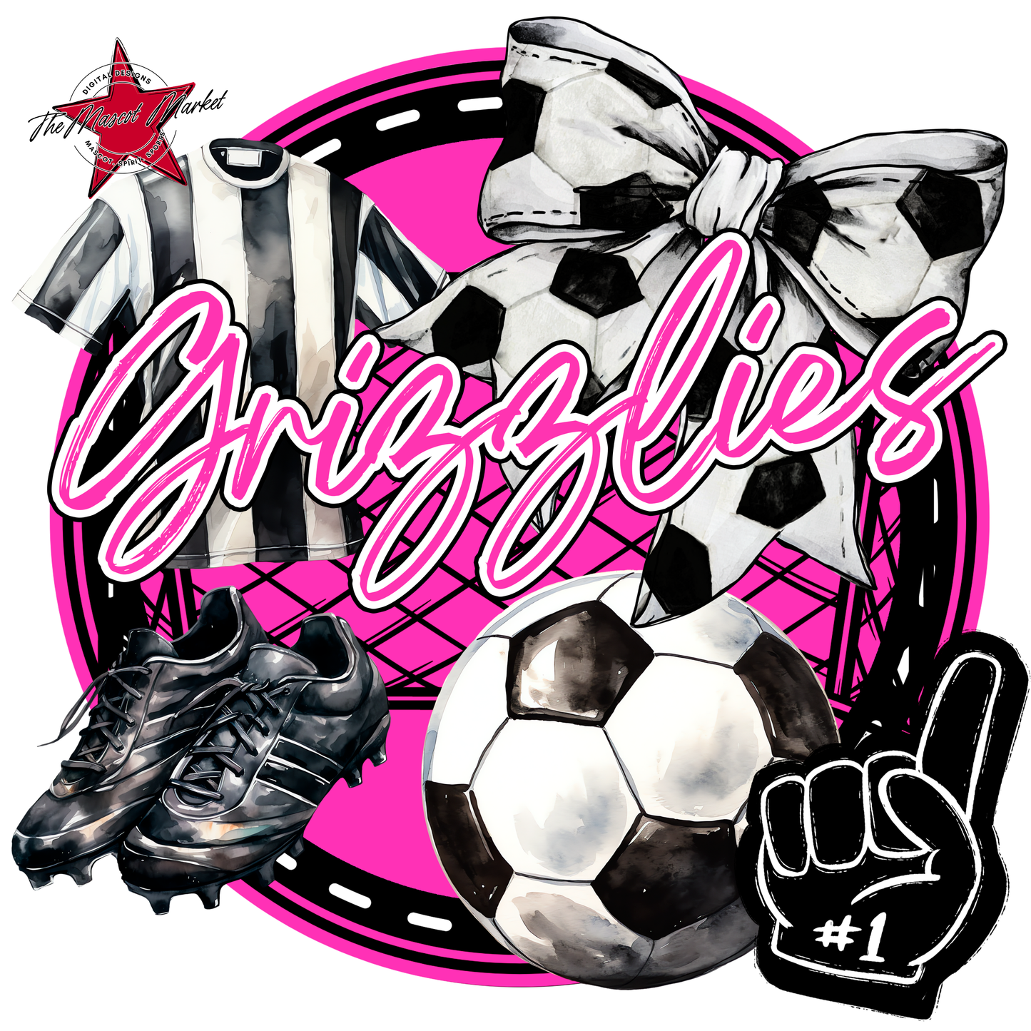 Grizzlies Circle Soccer Design-Pink