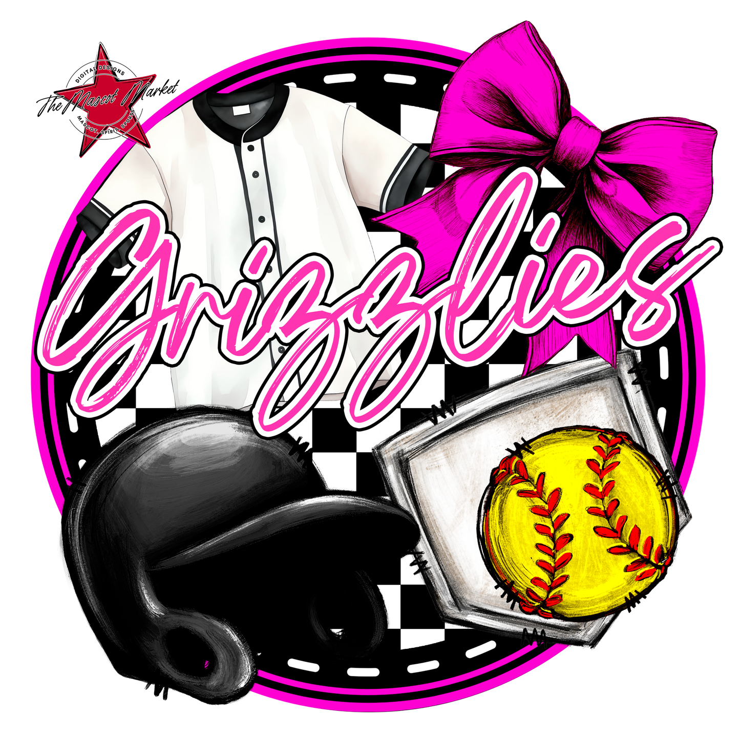 Grizzlies Circle Softball Design-Pink