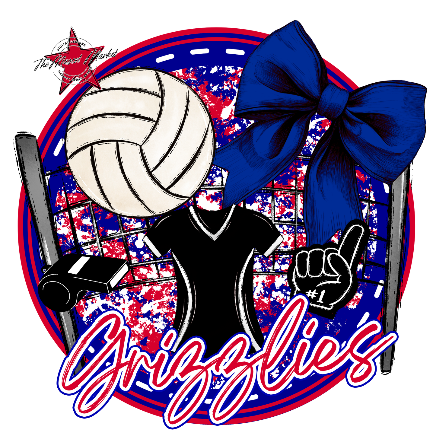 Grizzlies Circle Volleyball Design-Blue-Red