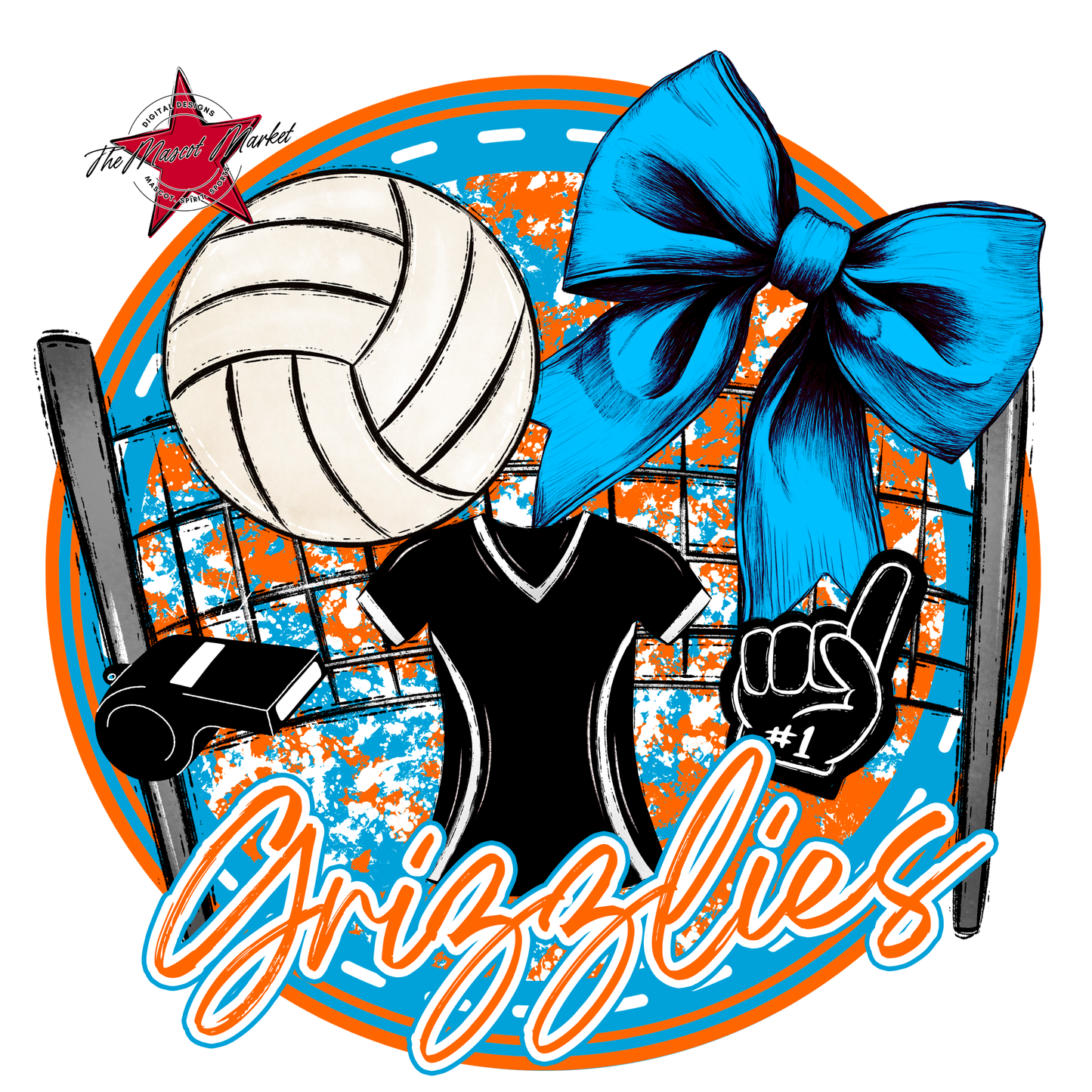 Grizzlies Circle Volleyball Design-Carolina Blue