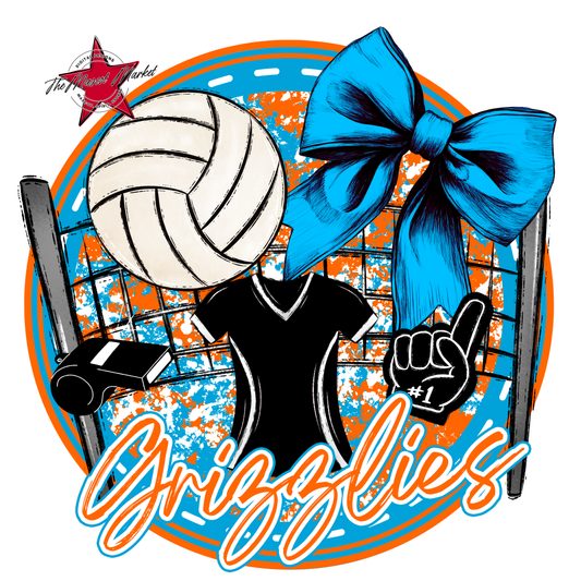 Grizzlies Circle Volleyball Design-Carolina Blue