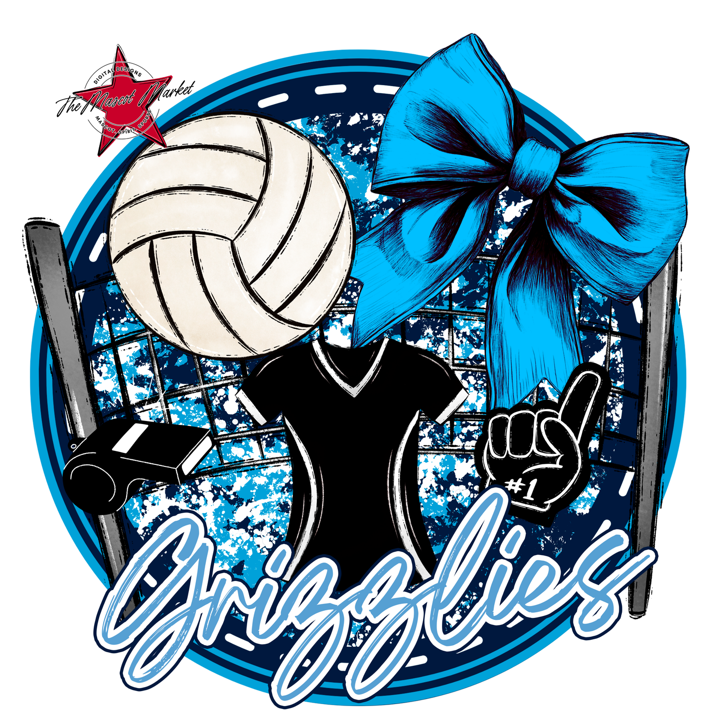 Grizzlies Circle Volleyball Design-Navy-Carolina Blue
