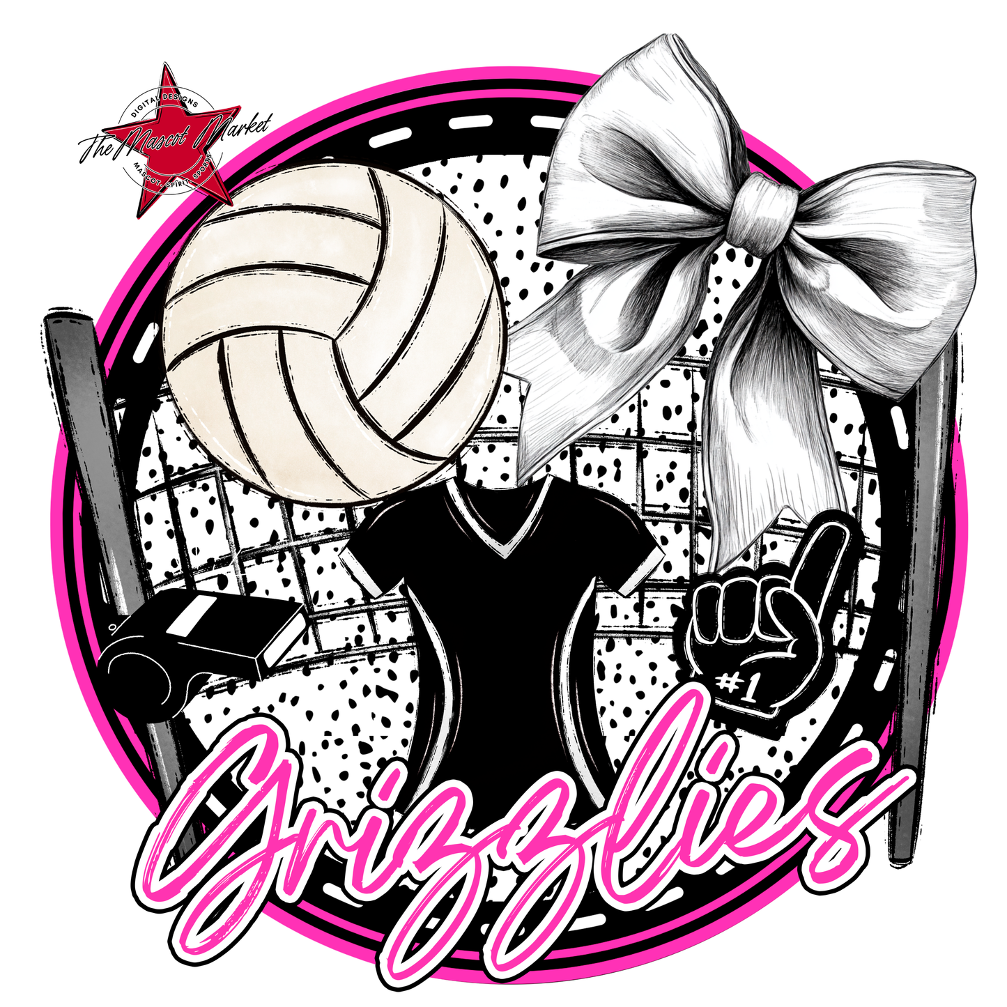 Grizzlies Circle Volleyball Design-Pink