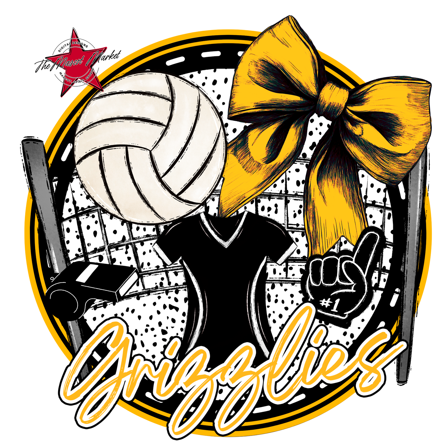 Grizzlies Circle Volleyball Design-Yellow