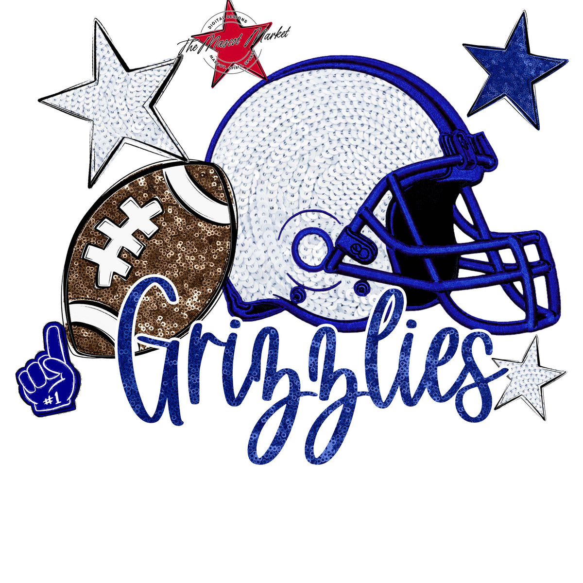 Grizzlies Football Embroidered Sequins Design-Blue