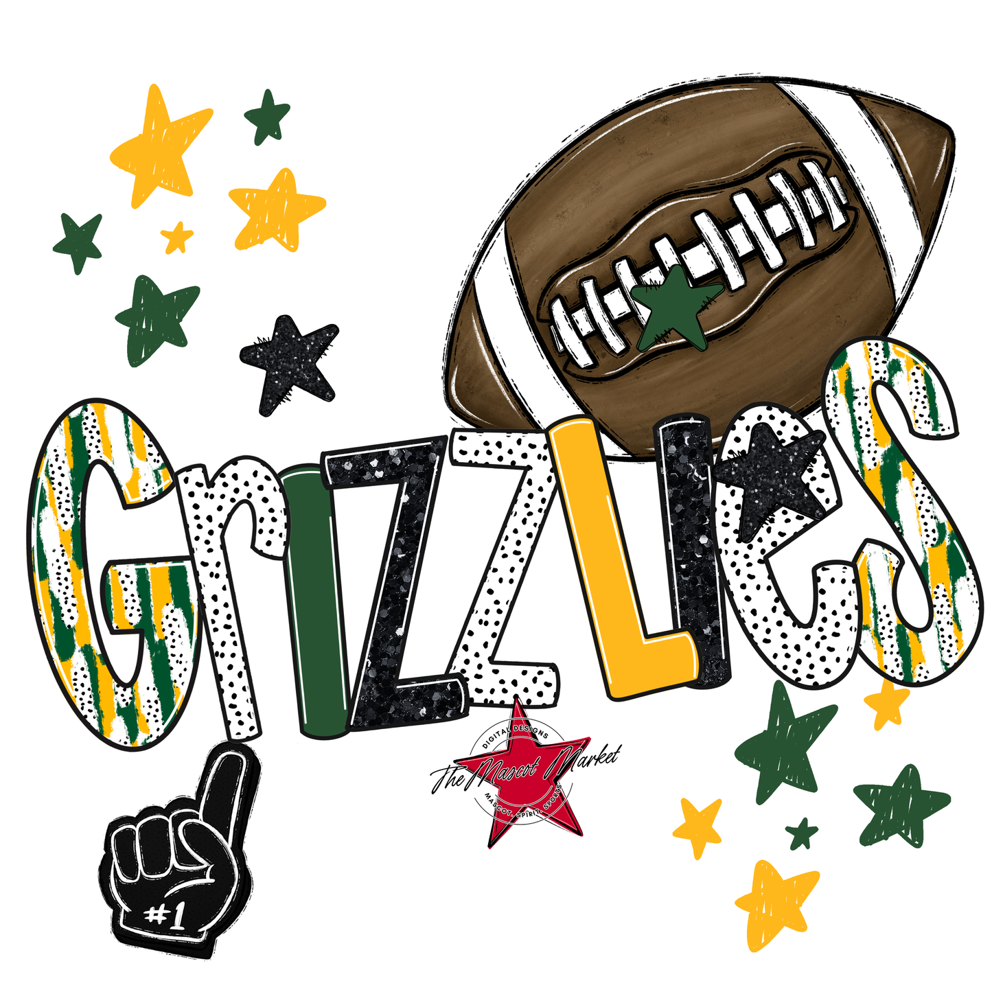 Grizzlies Football Scrape-Green-Yellow