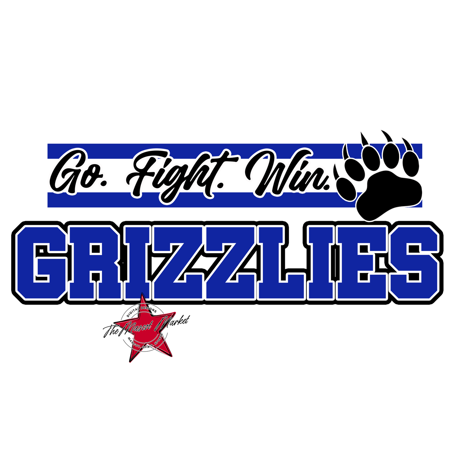 Grizzlies Go Fight Win Mascot Lines-Blue
