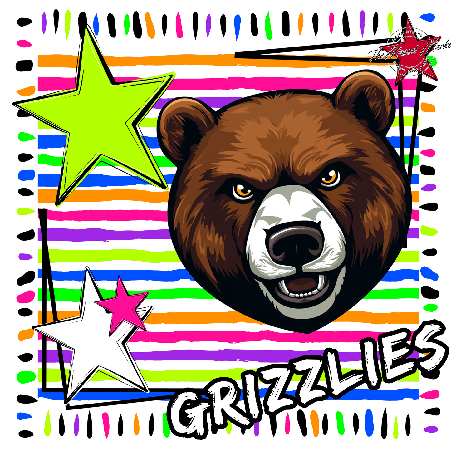 Grizzlies Mascot Frame-Neon White