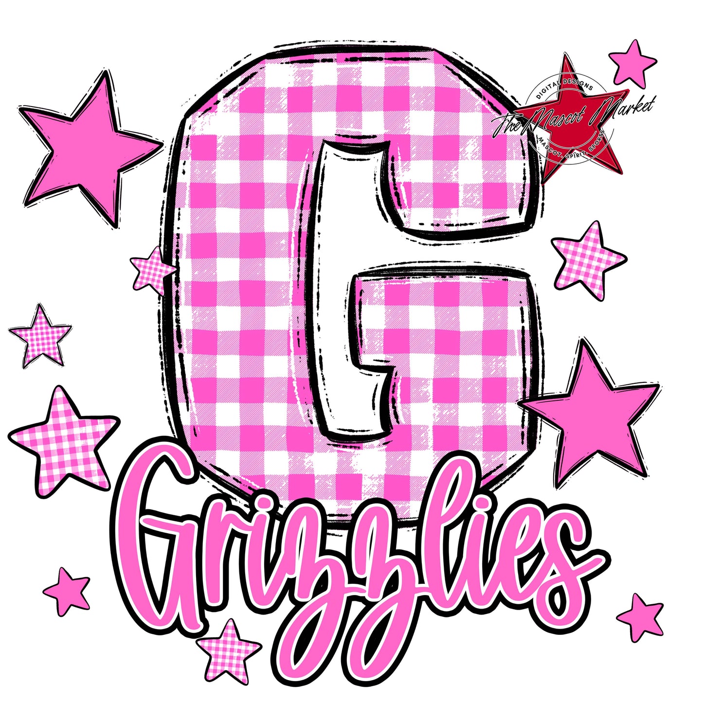 Grizzlies Plaid Star Design-Baby Pink