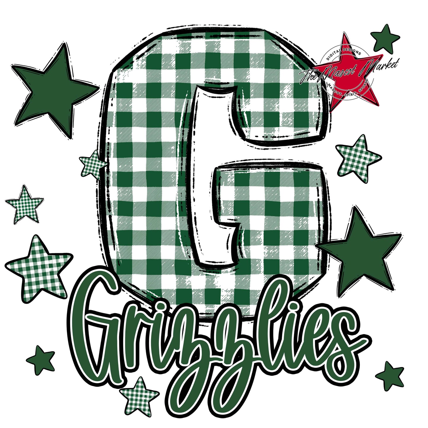 Grizzlies Plaid Star Design-Green