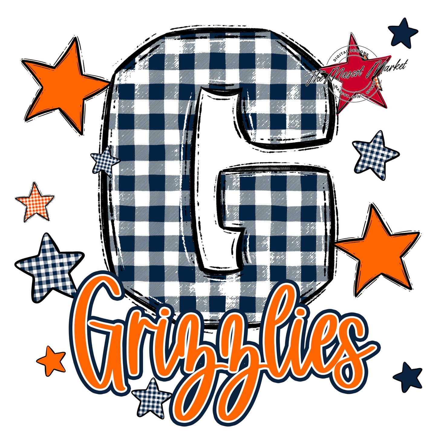Grizzlies Plaid Star Design-Navy & Orange