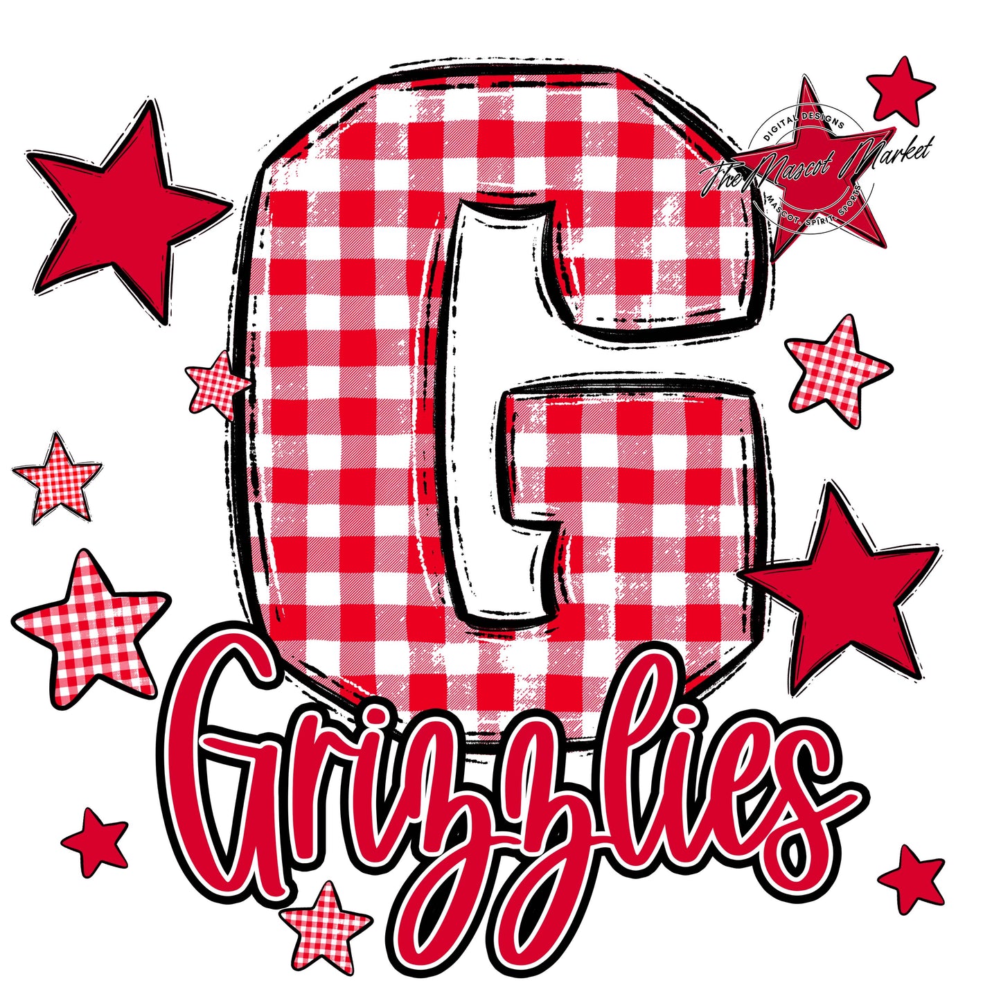 Grizzlies Plaid Star Design-Red