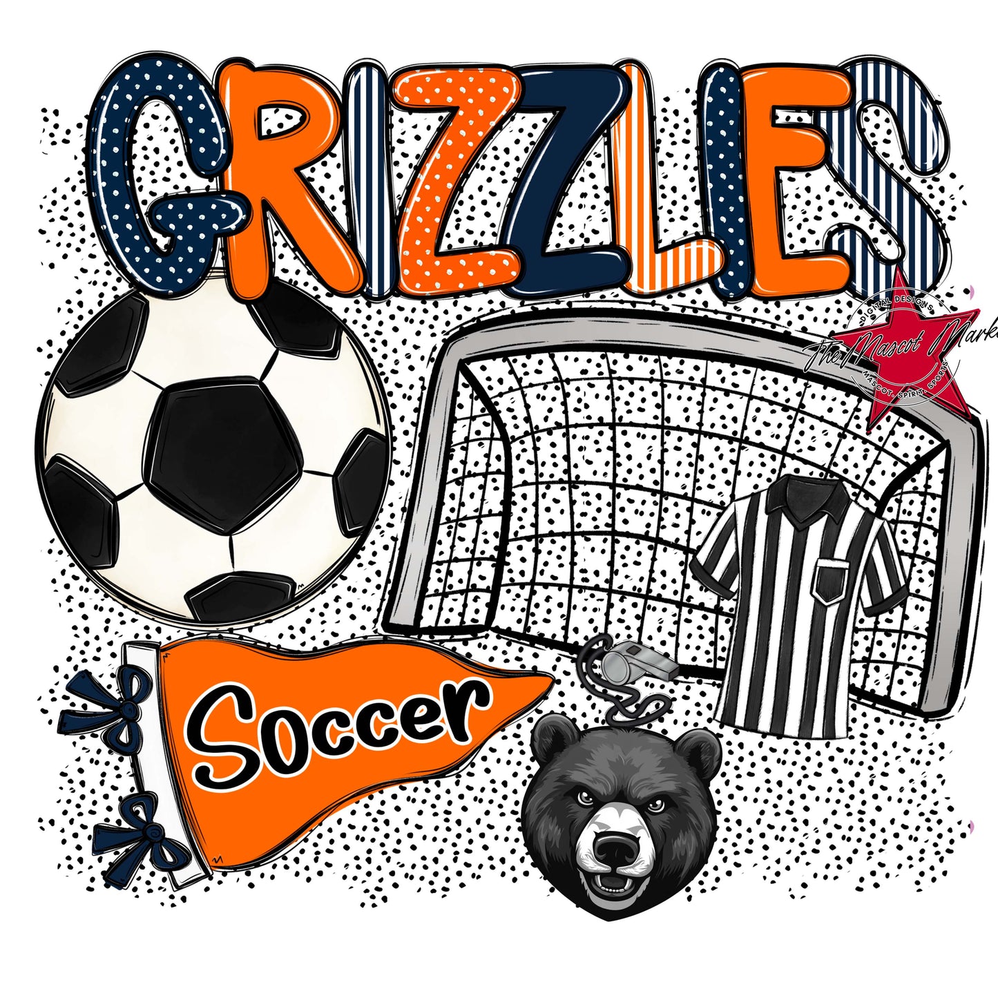 Grizzlies Soccer Spirit-Navy & Orange