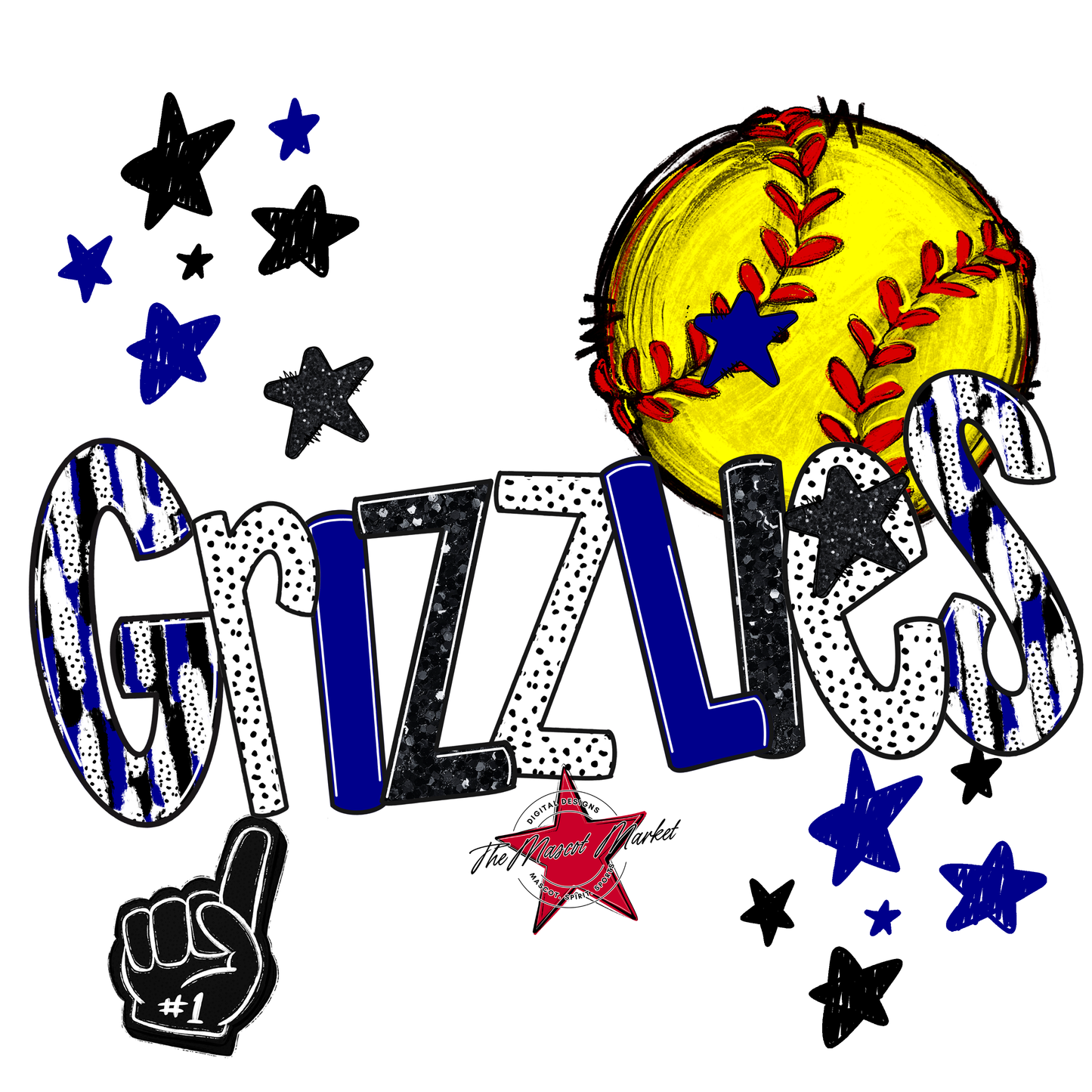 Grizzlies Softball Scrape-Blue