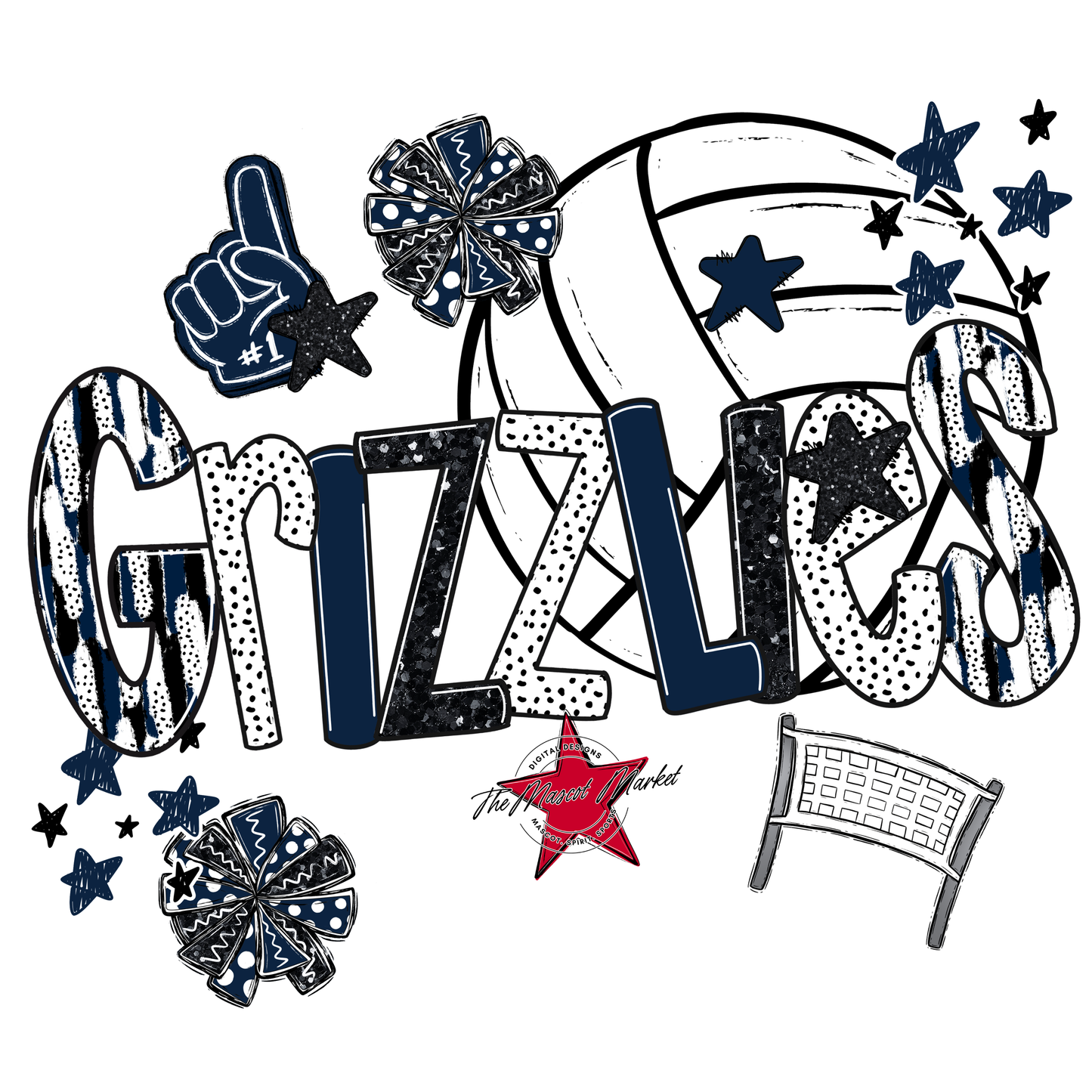 Grizzlies Volleyball Scrape-Navy