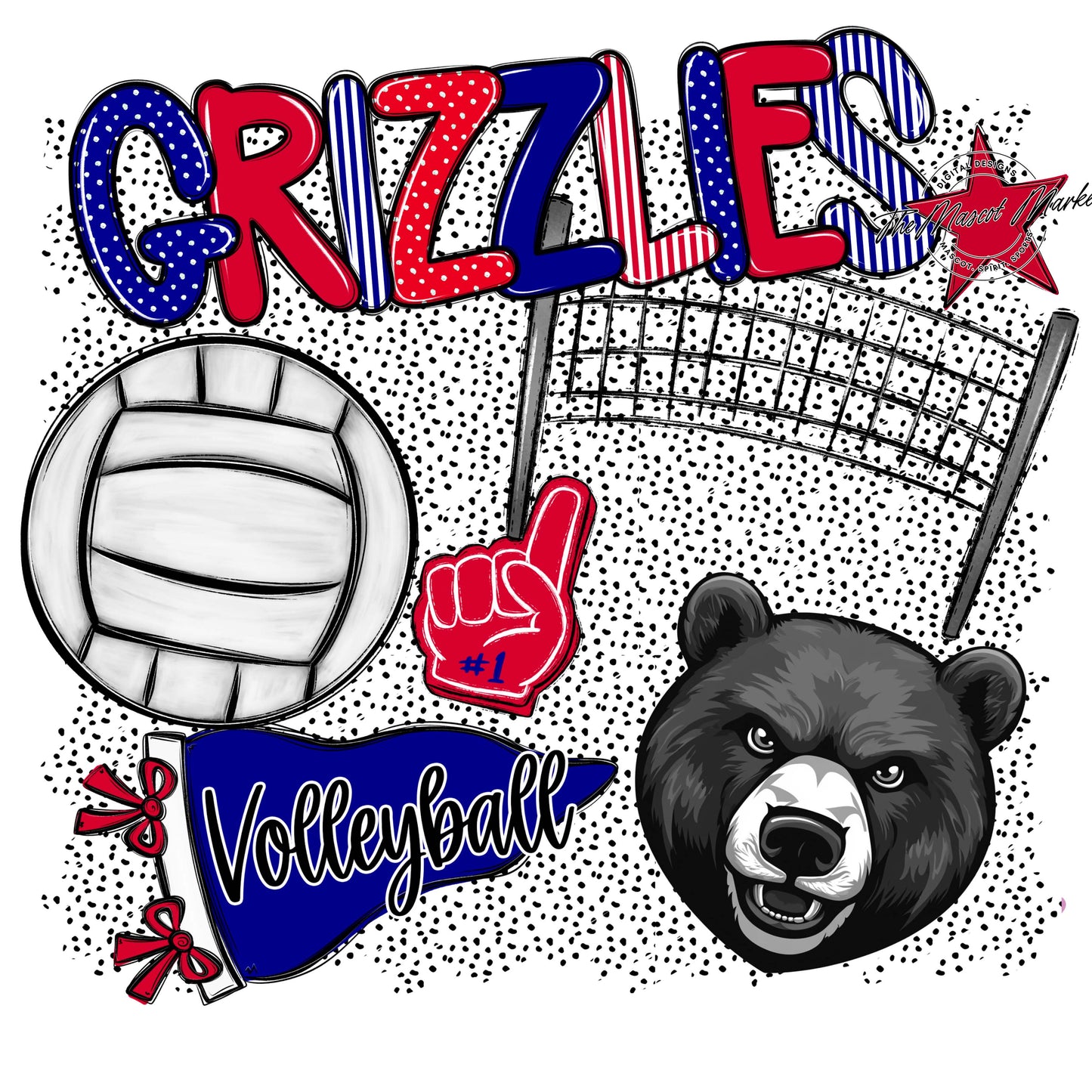 Grizzlies Volleyball Spirit-Blue & Red