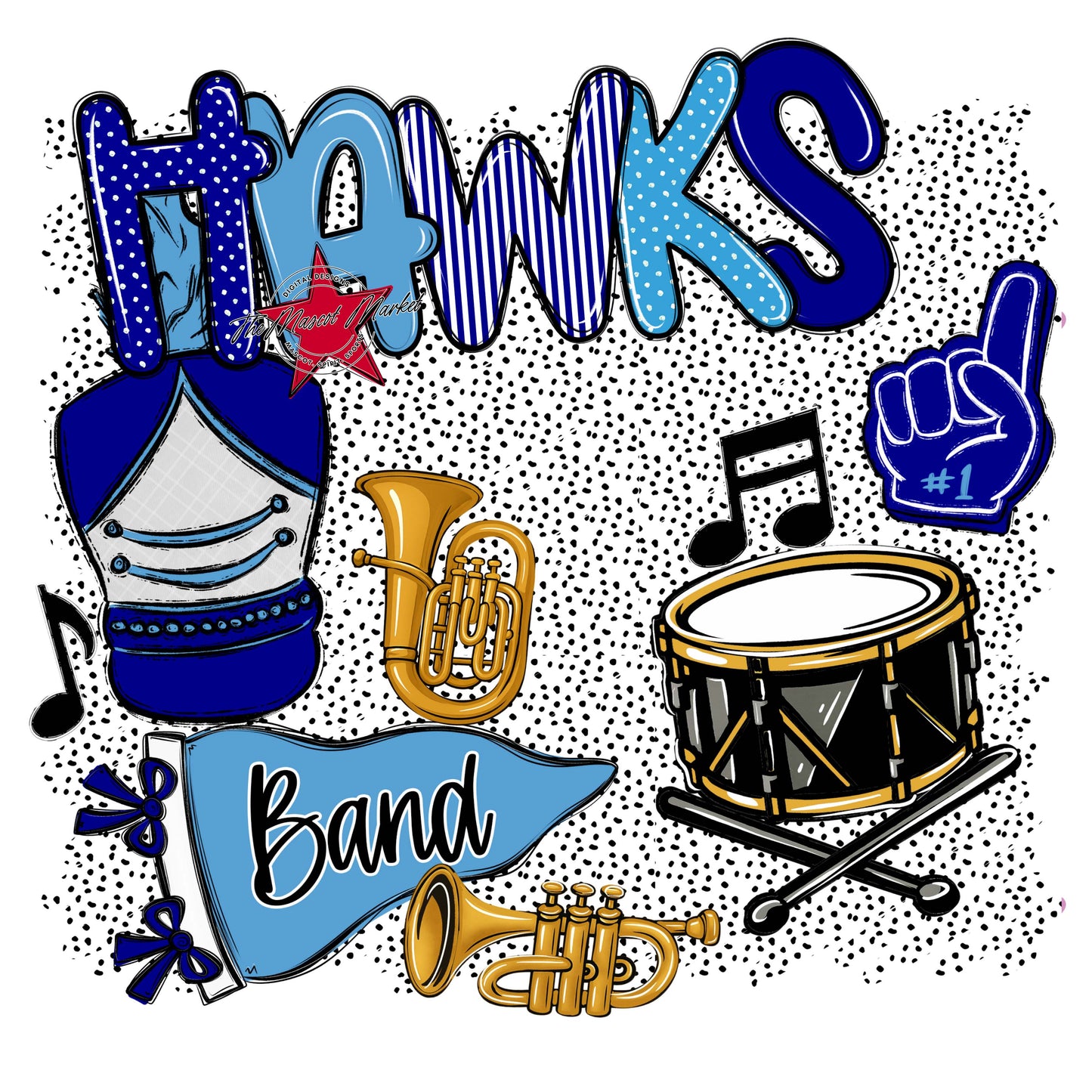 Hawks Band Spirit-Blue & Carolina Blue