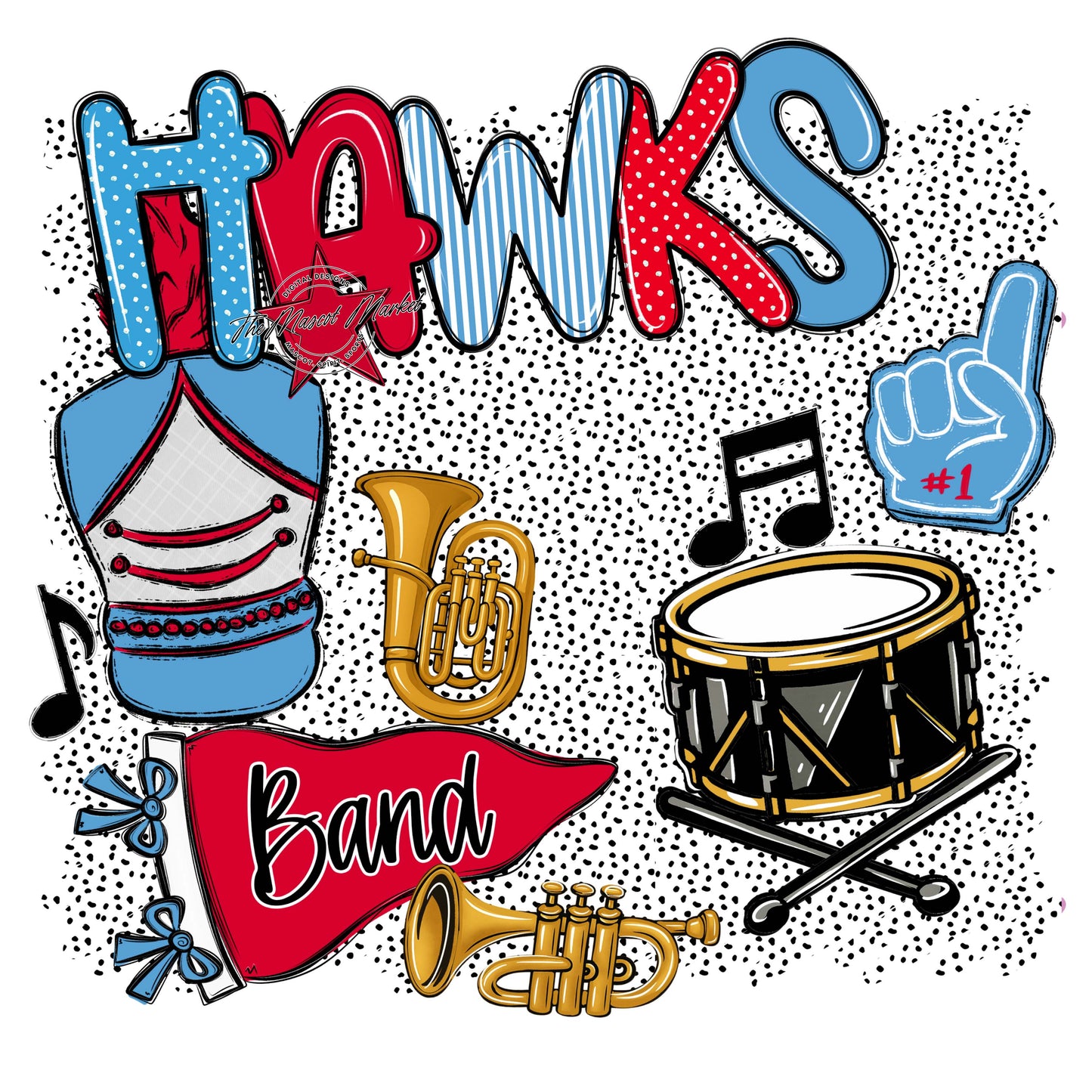 Hawks Band Spirit-Carolina Blue & Red