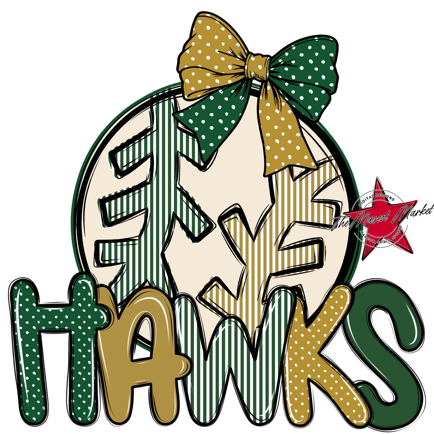 Hawks Baseball-Softball Spirit Design-Green & Gold