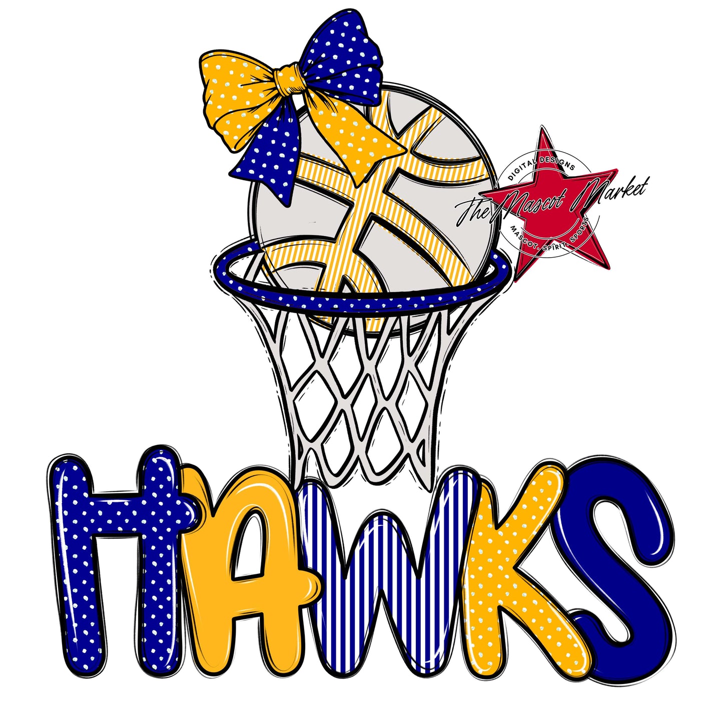 Hawks Basketball Spirit Design-Blue & Yellow