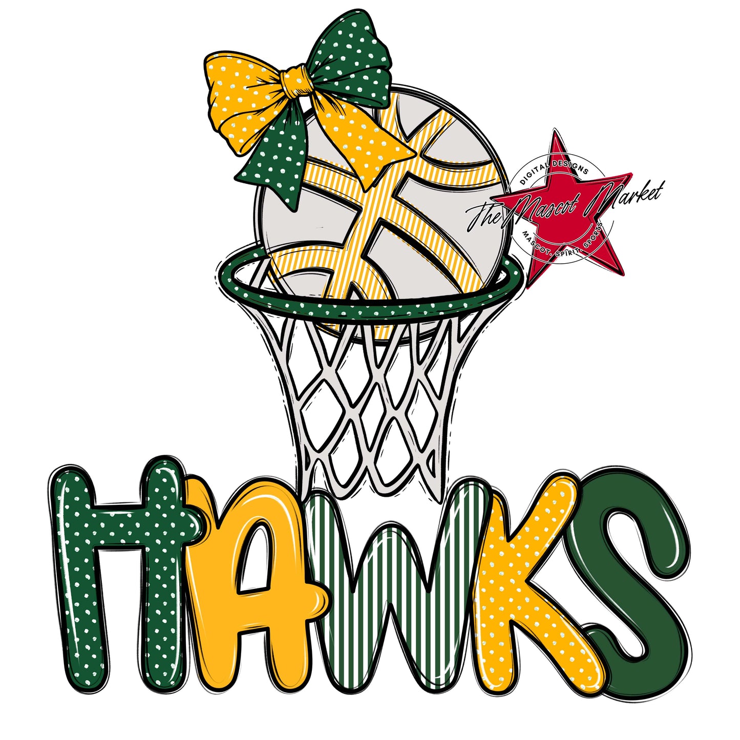 Hawks Basketball Spirit Design-Green & Yellow