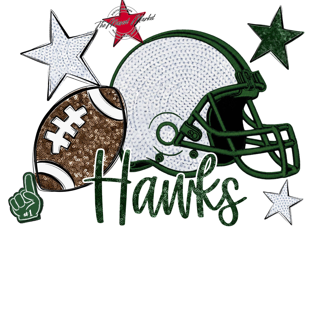 Hawks Football Embroidered Sequins Design-Green