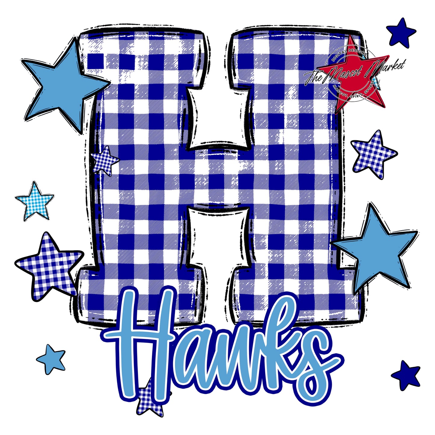 Hawks Plaid Star Design-Blue & Carolina Blue