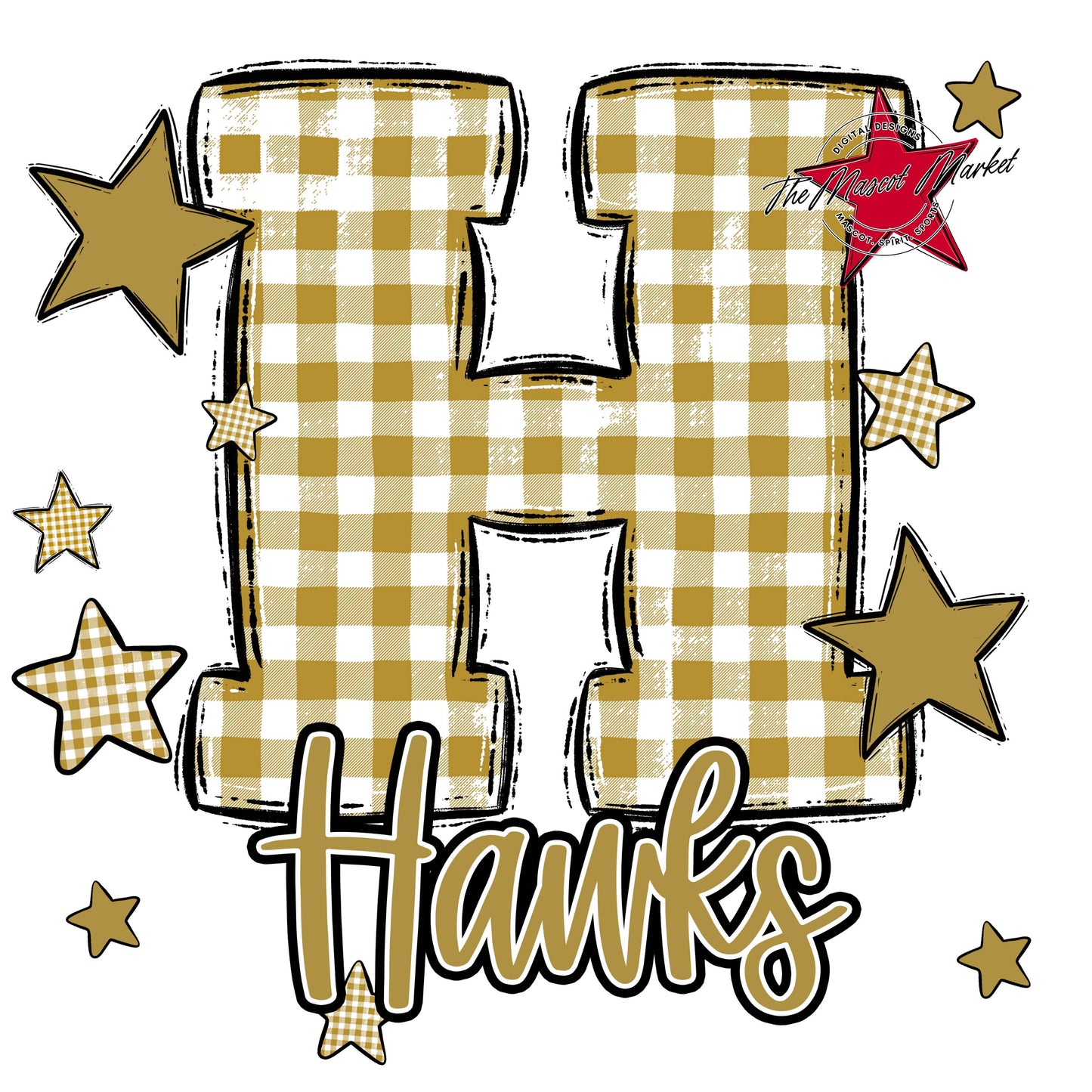 Hawks Plaid Star Design-Gold
