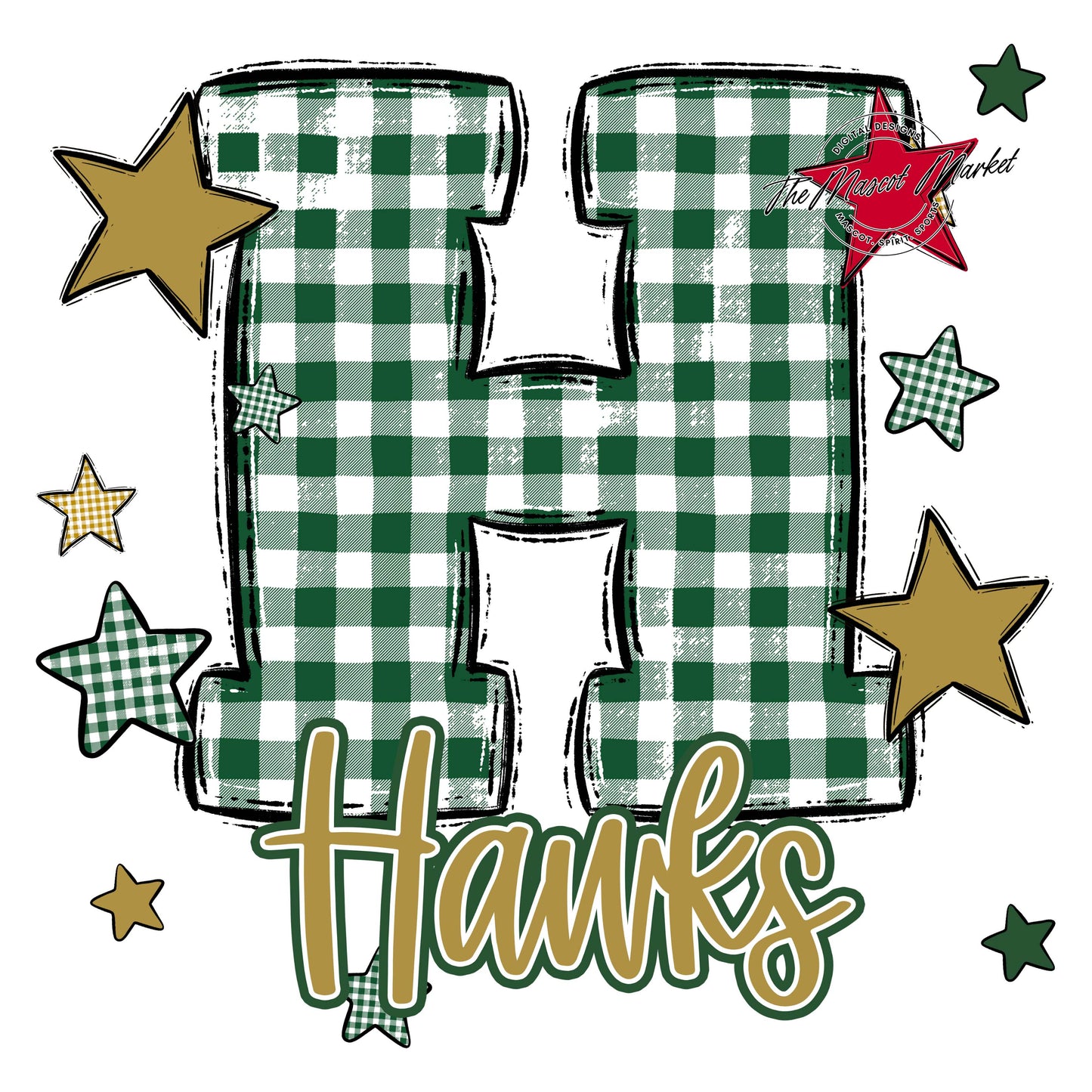 Hawks Plaid Star Design-Green & Gold
