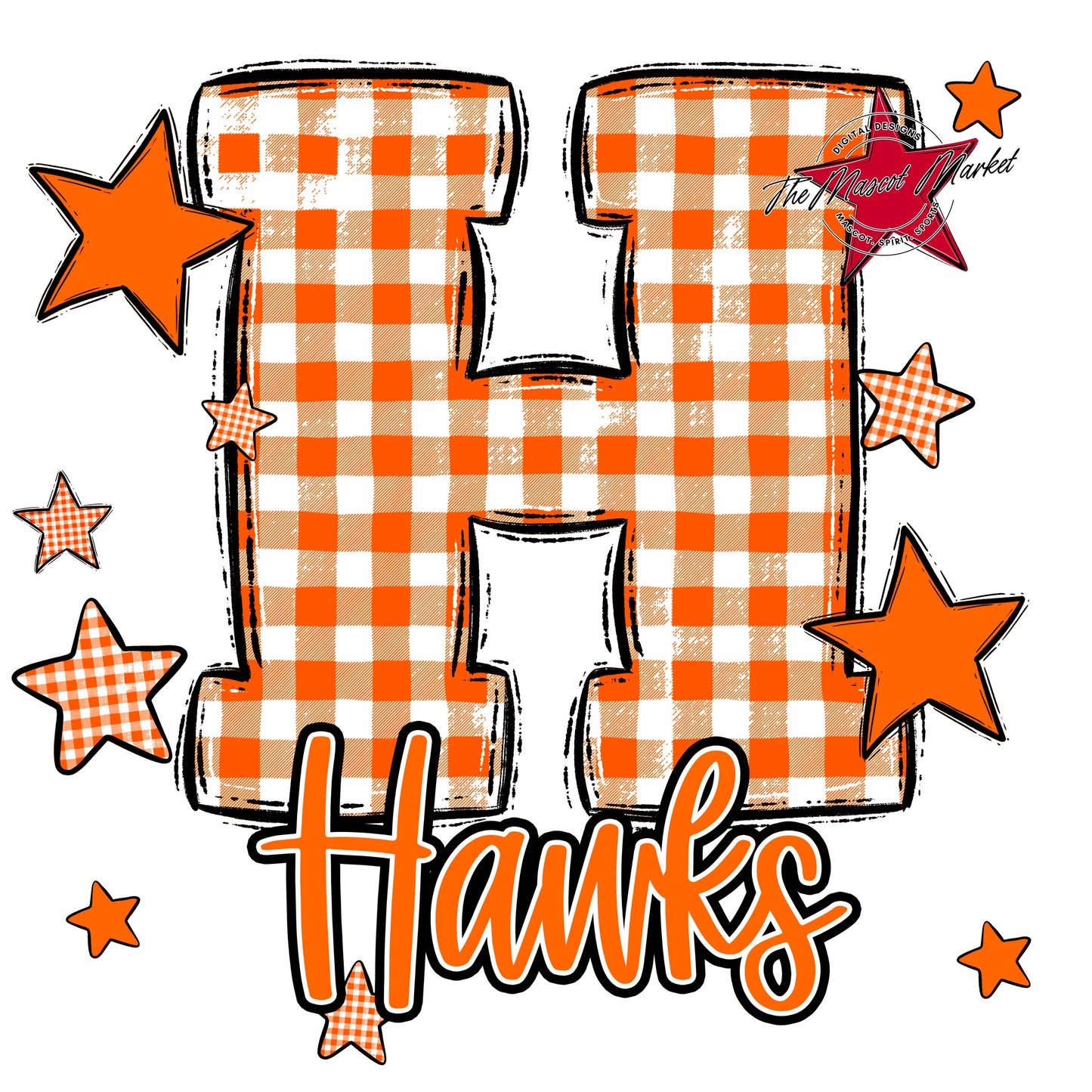 Hawks Plaid Star Design-Orange