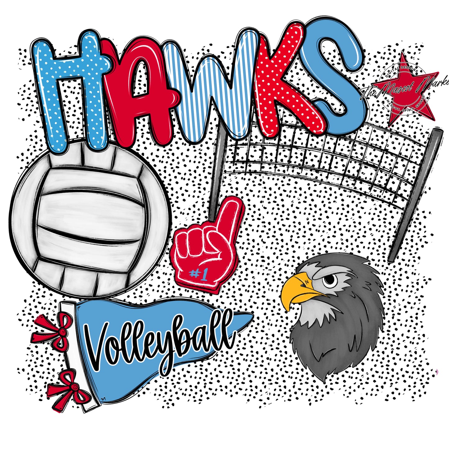 Hawks Volleyball Spirit-Carolina Blue & Red