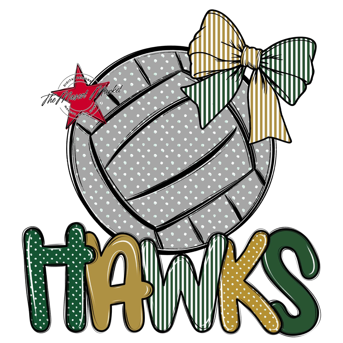 Hawks Volleyball Spirit Design-Green & Gold