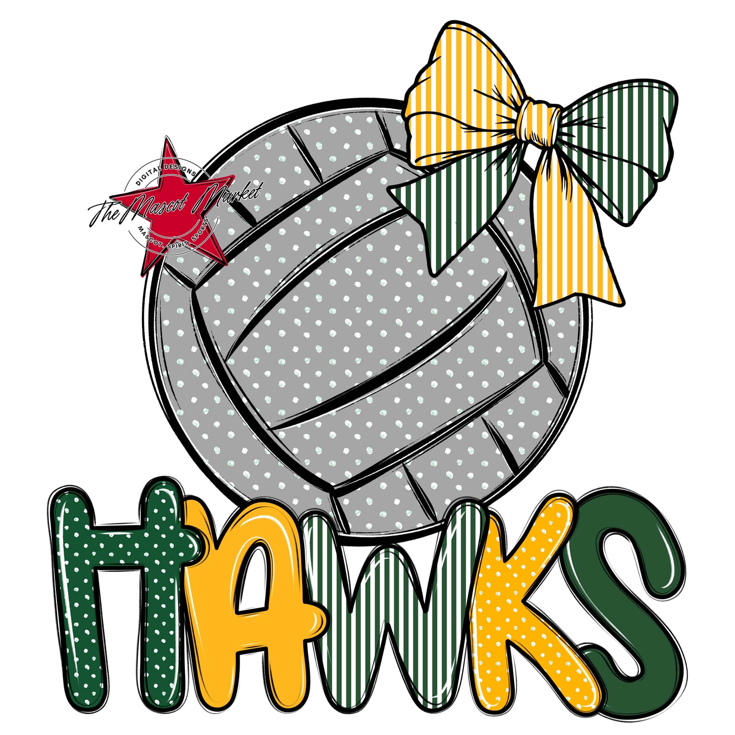 Hawks Volleyball Spirit Design-Green & Yellow
