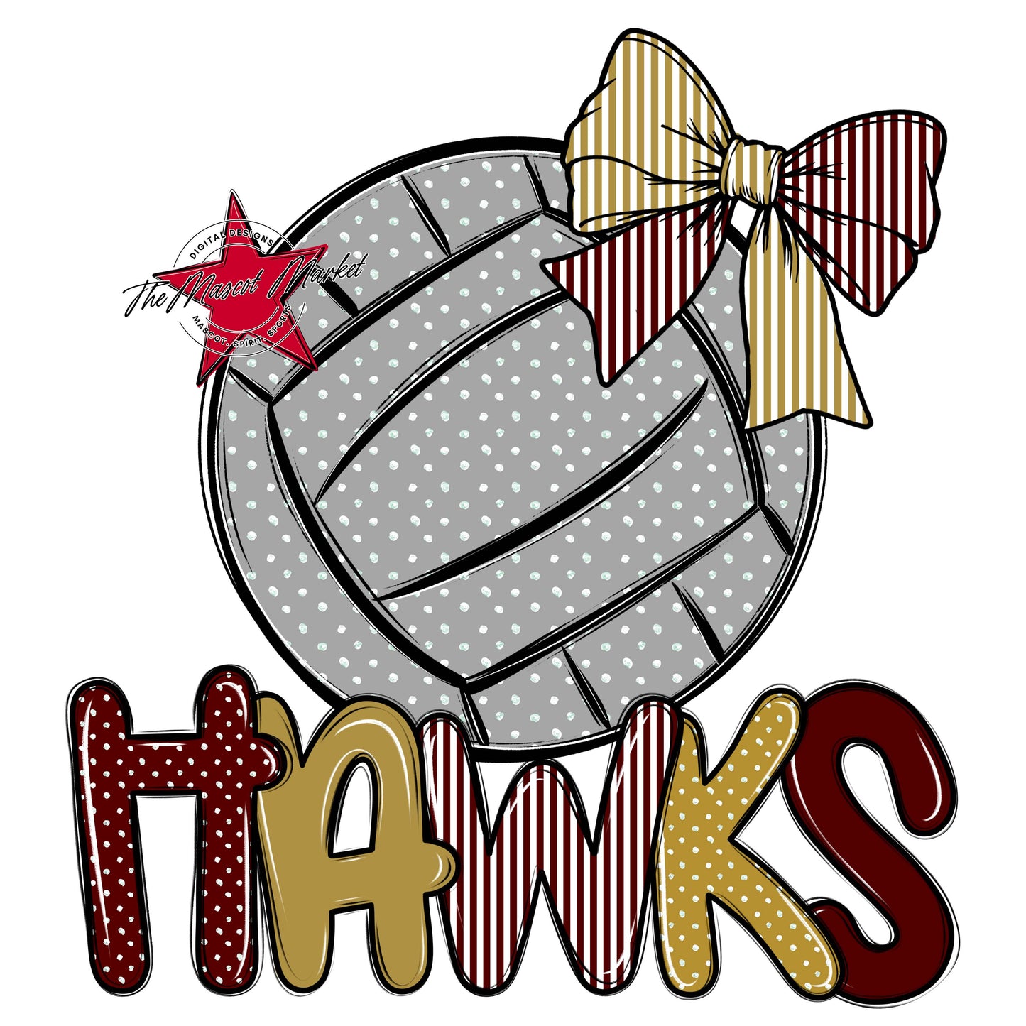 Hawks Volleyball Spirit Design-Maroon & Gold